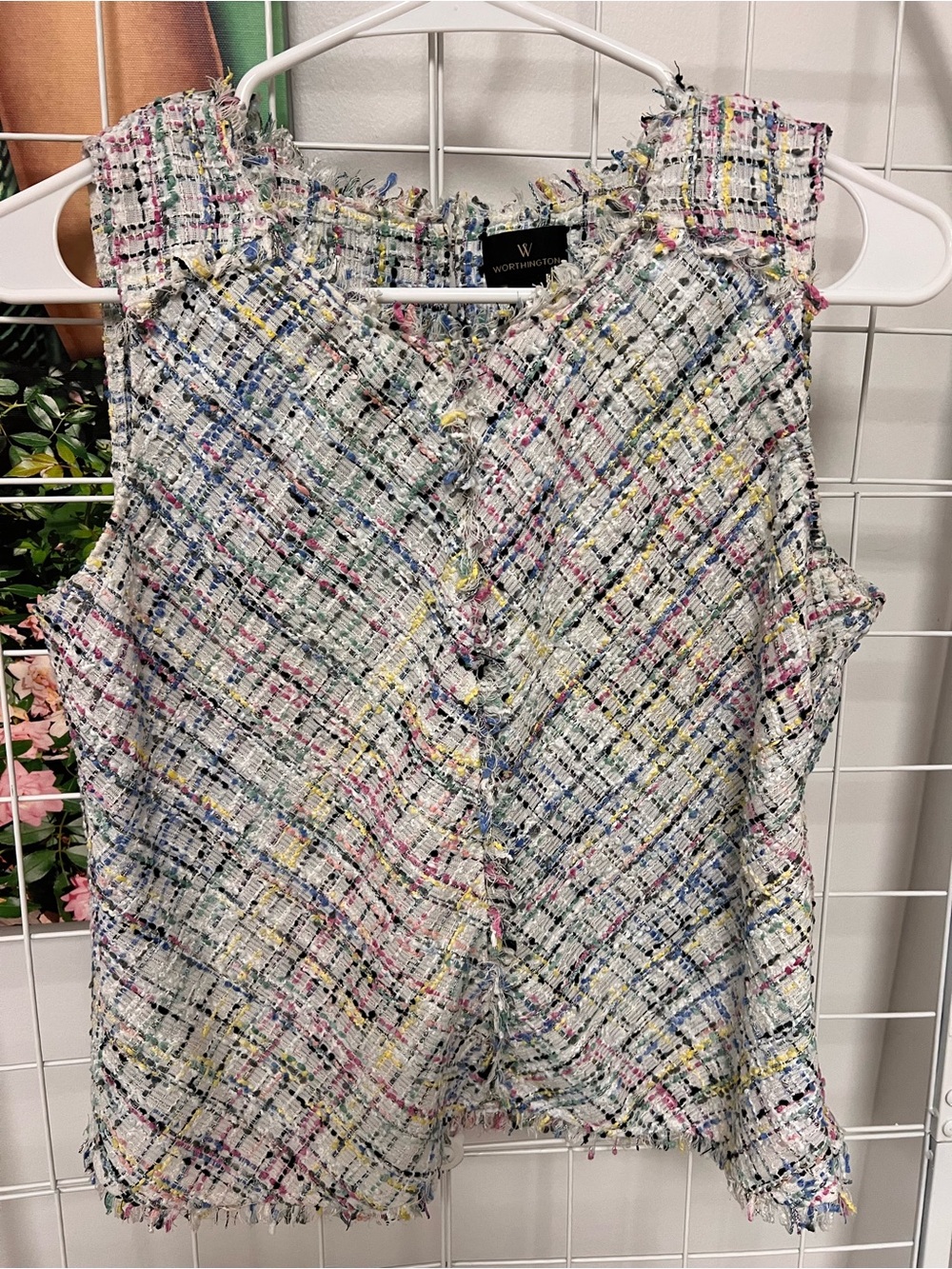 Worthington White Multicolor Tweed Sleeveless Shell
